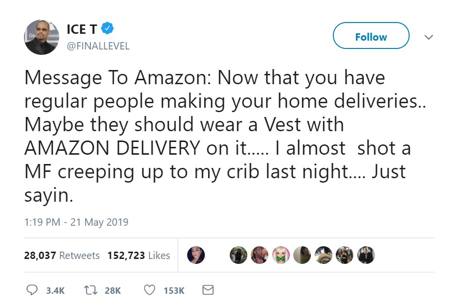 Ice-T Says He Almost Shot Amazon Delivery Driver Who Was ‘Creeping Up’ On His Home