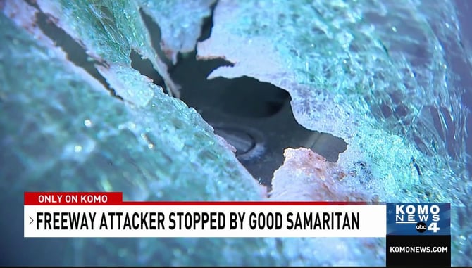 Armed Samaritan Fights off Crazed Man Smashing Cars and Terrorizing Drivers On Highway