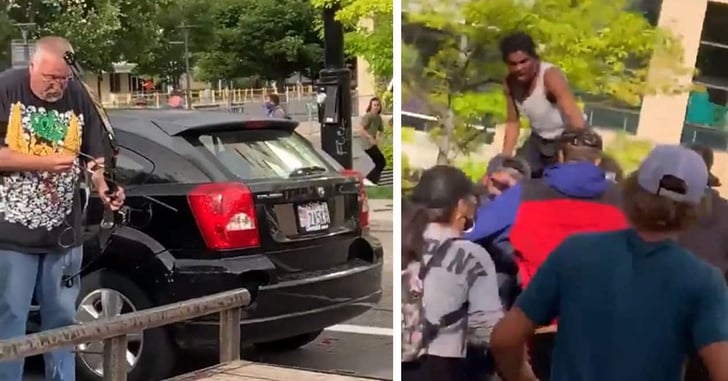 Man Takes On Mob With Bow & Arrow After They Began Hitting His Car, Gets Attacked By Dozens, Car Set On Fire