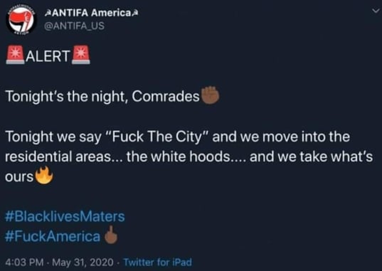 *UPDATED* Antifa Promises Violence In Residential Areas Tonight, FBI warns National Guard Of ‘credible, lethal threat’