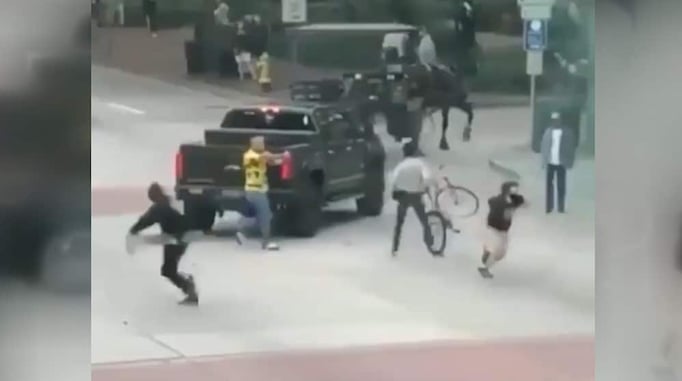 Irresponsible Gun Owner Points Gun At Protesters After Throwing Smoke Bomb At Them