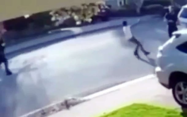 Kid Runs Up To Man And Points Gun At Him, Then Squeals Like A Pig When That Man Fights Back
