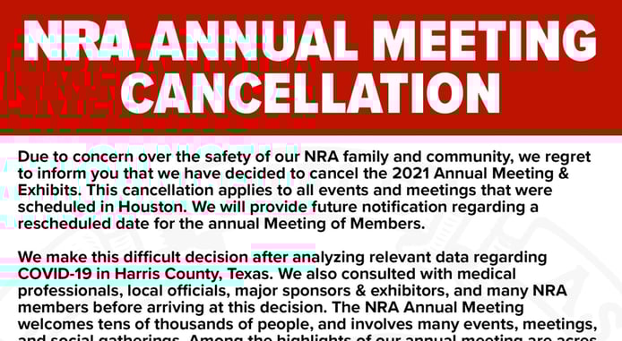 NRA Annual Meeting Officially Cancelled For 2021