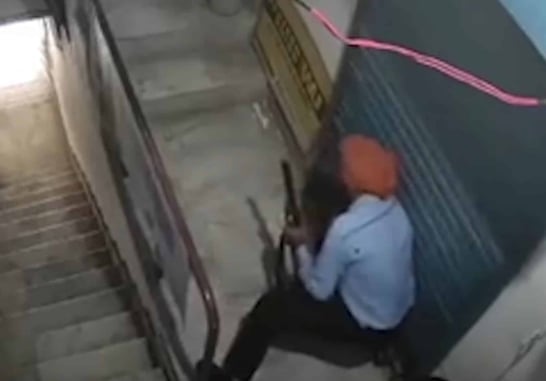 Robber Shot In The Face By Armed Guard The Second He Comes Through The Door