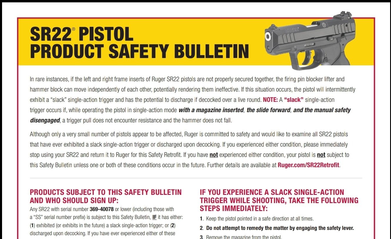 Important Information On Ruger SR22 Recall
