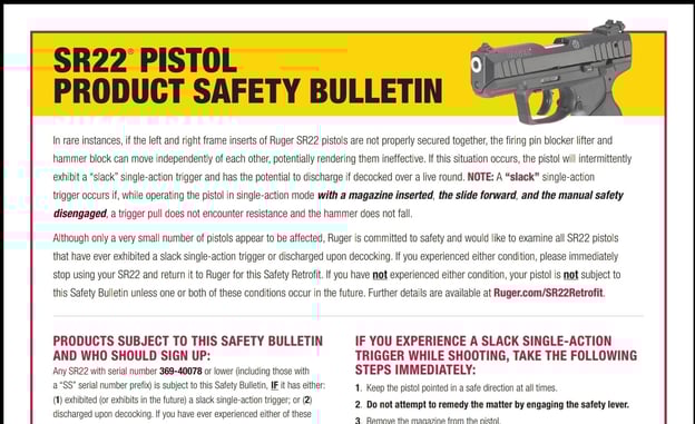 Important Information On Ruger SR22 Recall