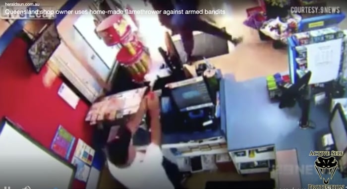 Australian Store Owner Uses Homemade Flamethrower Against Armed Robbers