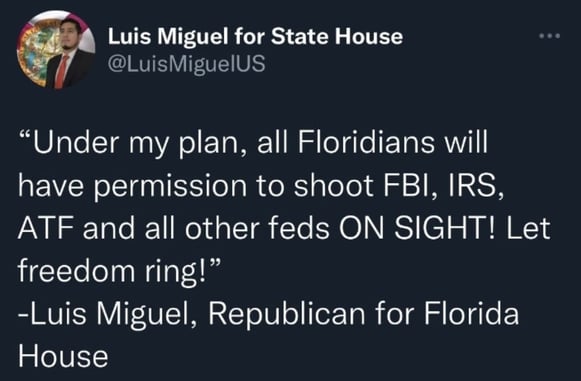 FL House Candidate Banned From Social Media Platforms After Posting About Legalizing The Shooting Of Federal Agents