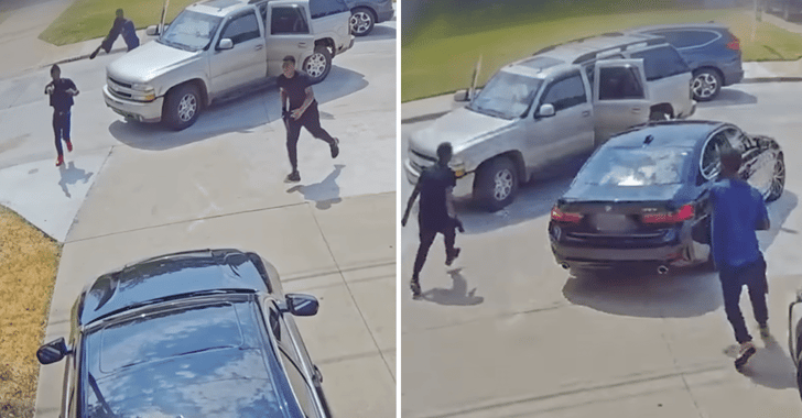 Coming Home From The Bank, This Guy Has To Floor It Against 3 Armed Robbers Who Followed Him