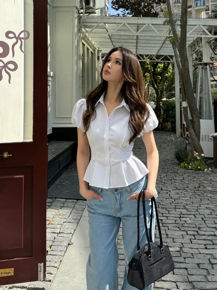 Sugar Crush Andy Striped Collared Top 條紋翻領泡泡袖上衣
