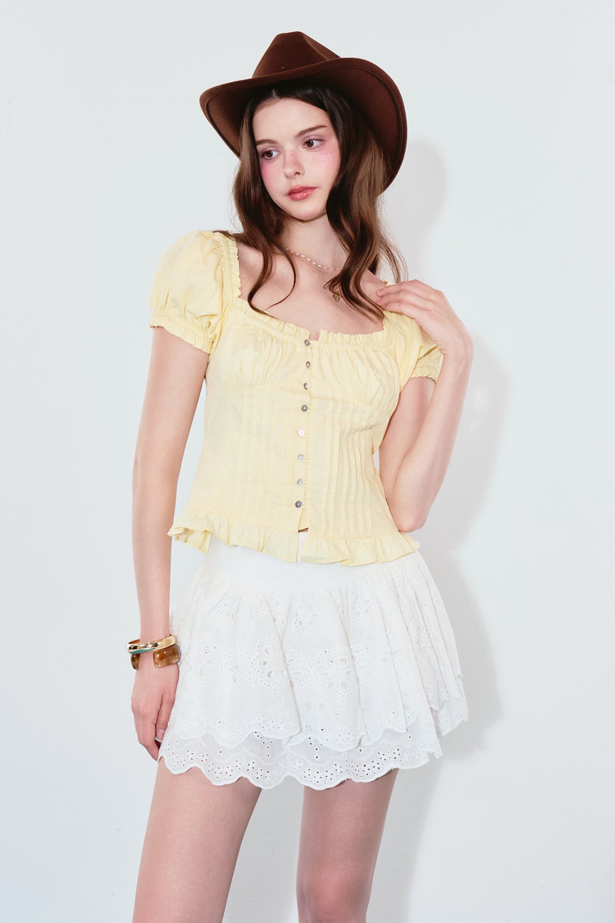 DOTTIE Two-Tier Embroidered Mini Skirt - White - S0309