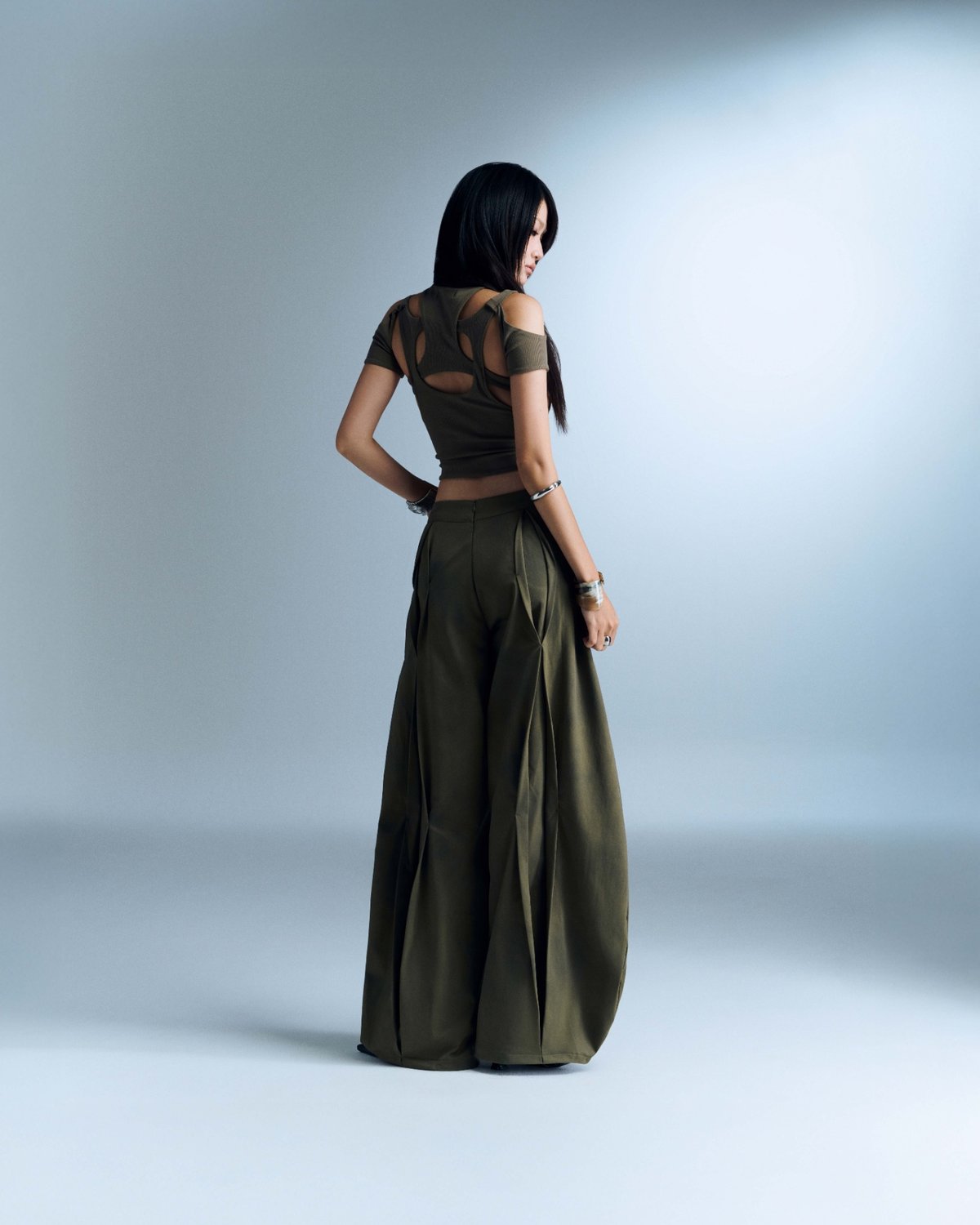 Bunnyhill Solomon Wide-Leg Pleated Pants - Army Green