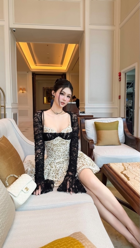 THAOBIBI Lace Flare Dress with Jacket Set