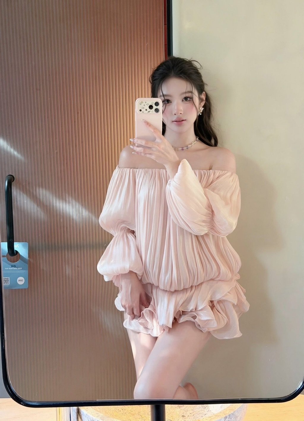 CHOUCHOU Lina Off-shoulder Pleated Dress