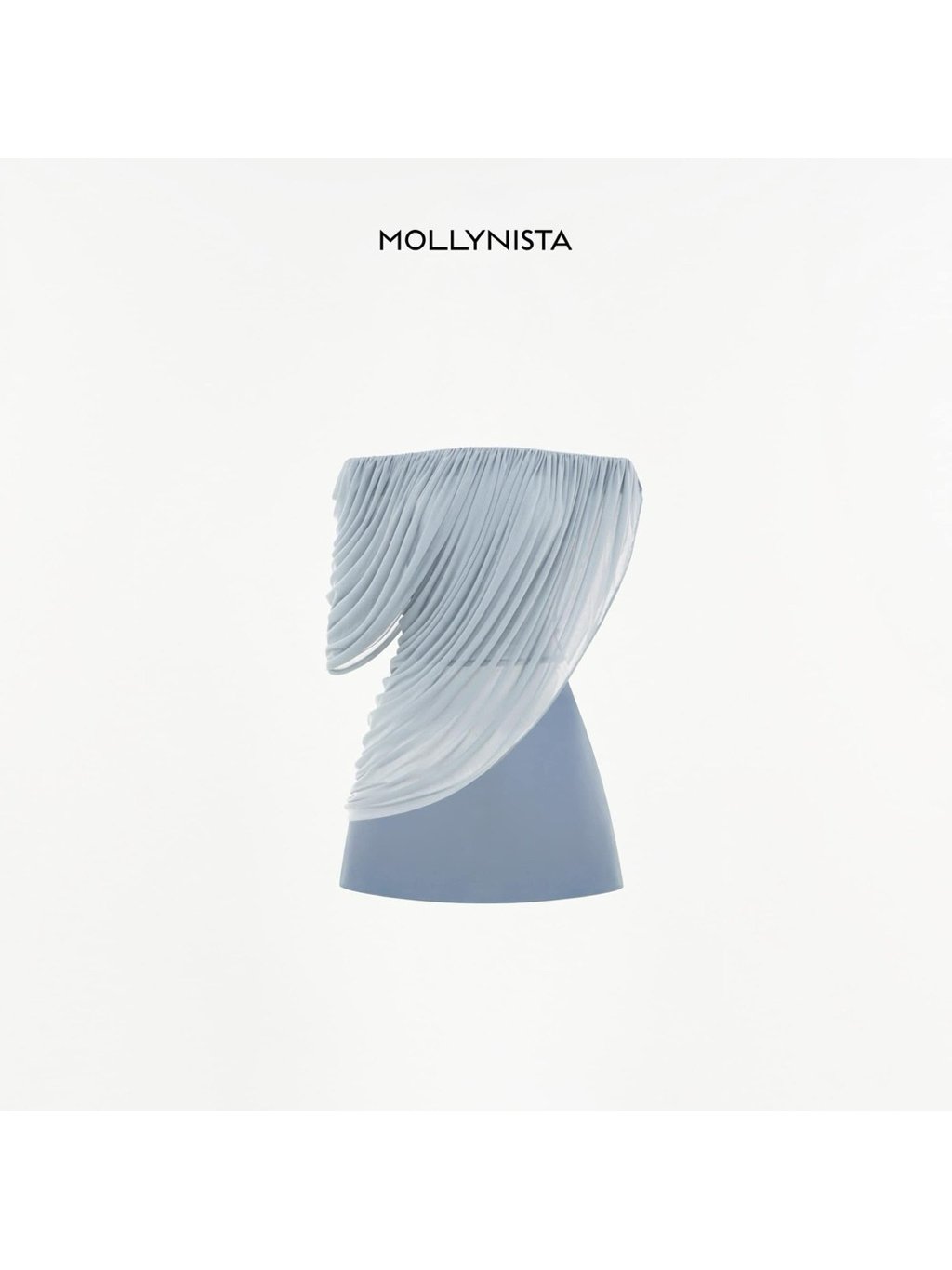 Mollynista Blue Off Shoulder Asymmetric Draped Satin A-Line Dress