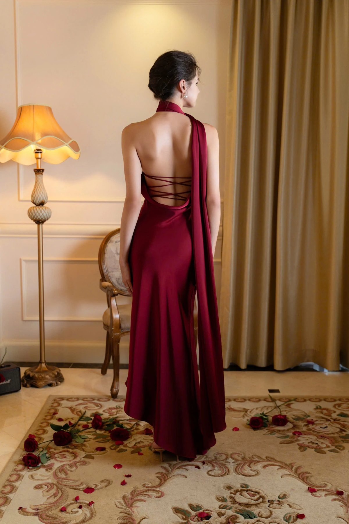 KISSERINE SERENA Halter Neck Open Back Satin Dress