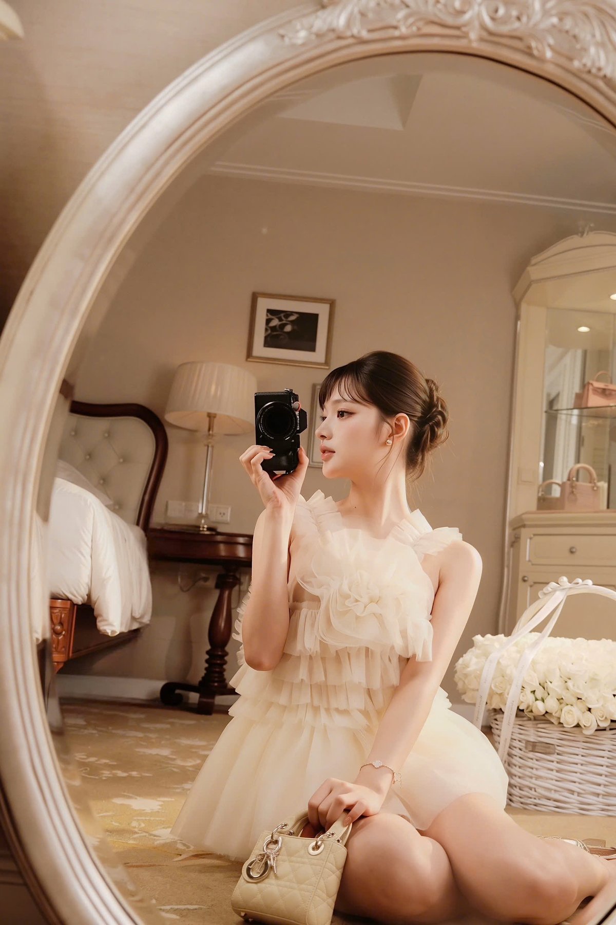 CHOU CHOU 花卉網紗上衣與短褲套裝