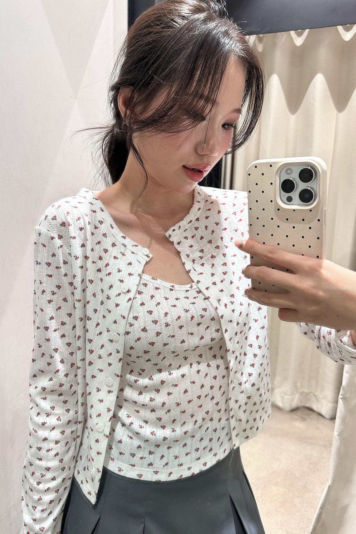 DOTTIE 小碎花開襟外套 - 白色 - T1161