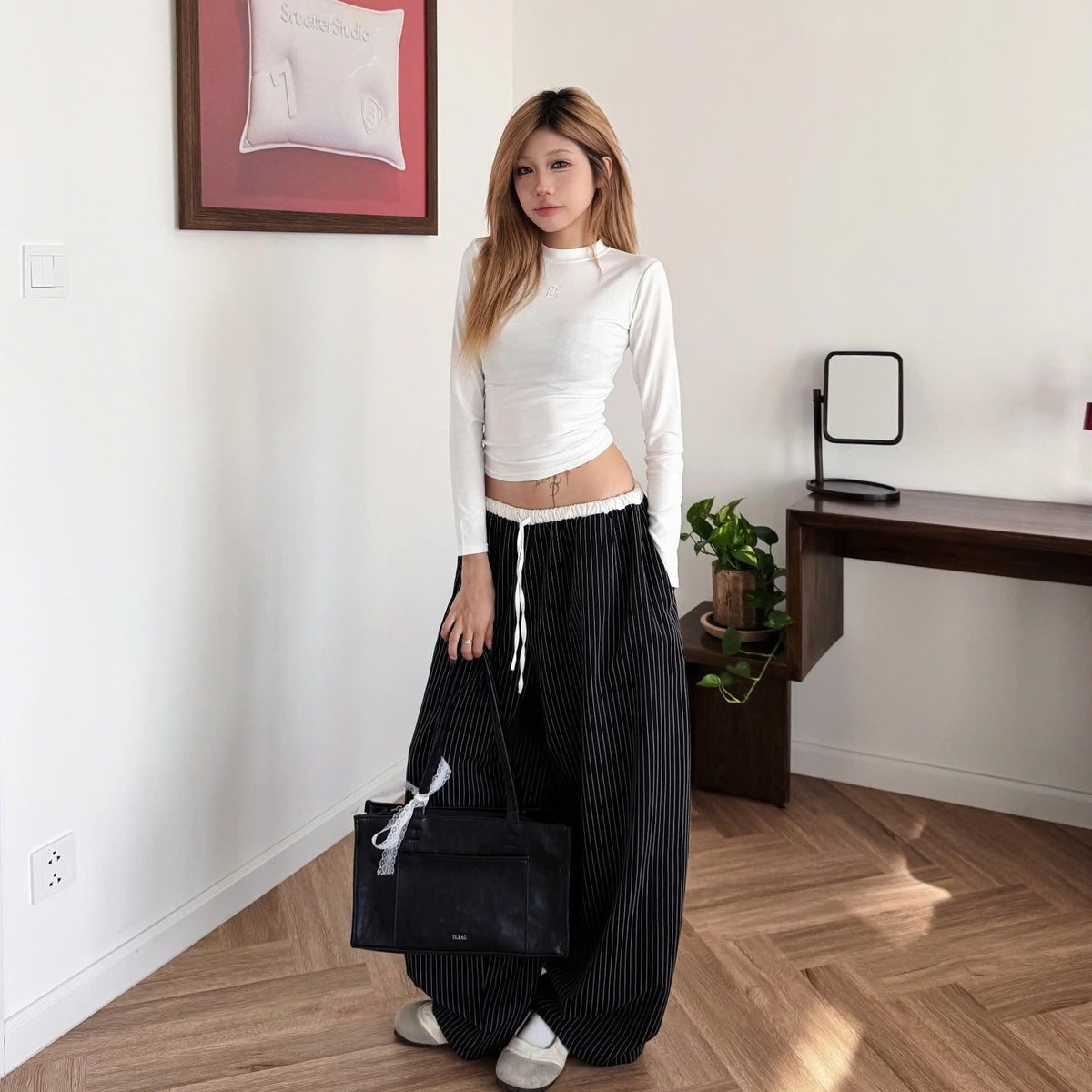 OUTERITY Striped V2 High Waisted Wide Leg Trousers