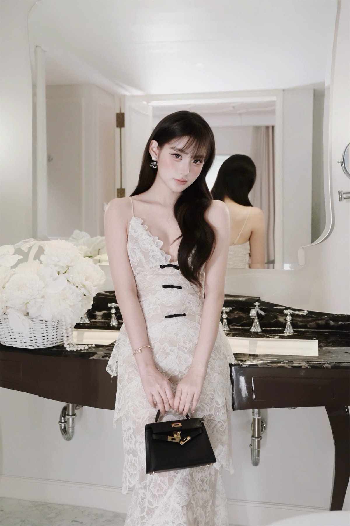 CHOU CHOU Black Lace Tiered Bow Dress