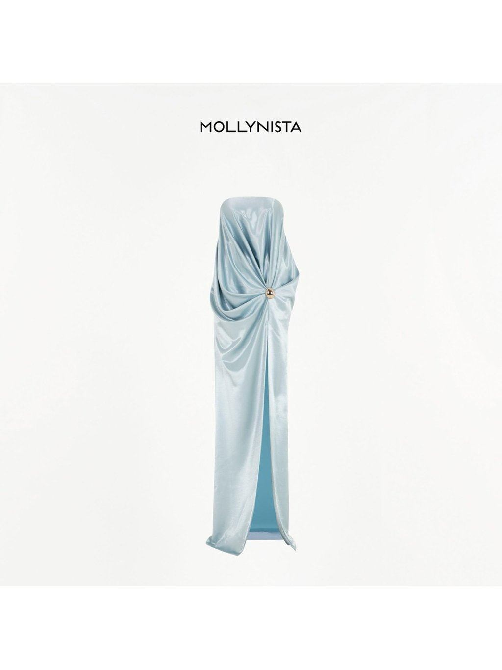 Mollynista 藍色抹胸褶皺絲綢開衩長裙