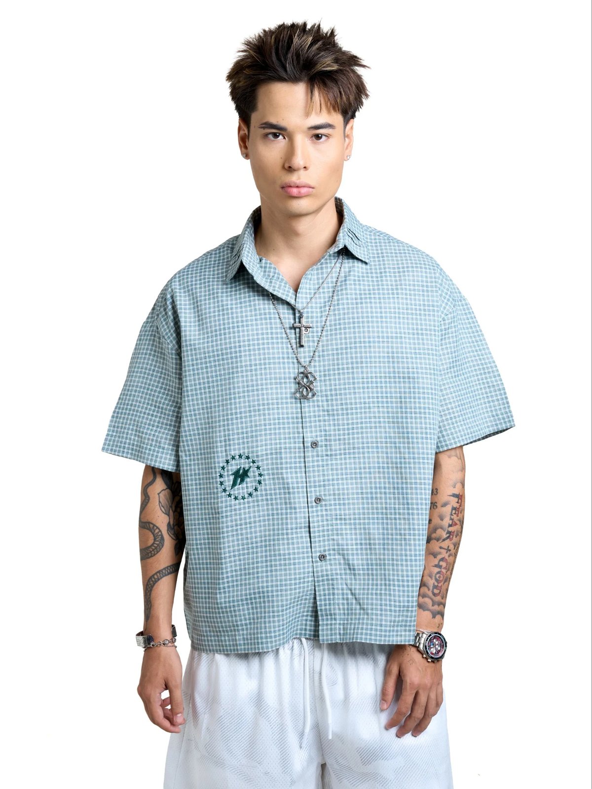 HADES Urban Lines 格紋短袖襯衫 - 綠色