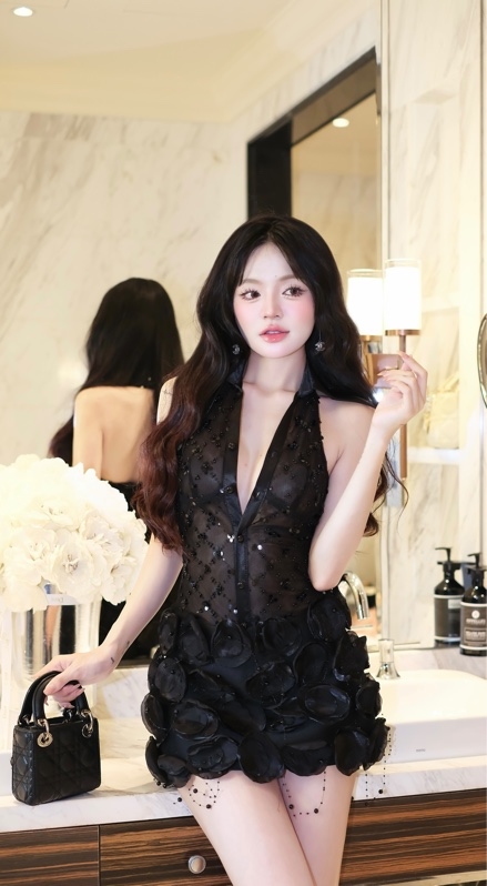 THAOBIBI 碎石網紗 V領修身短裙 派對禮服