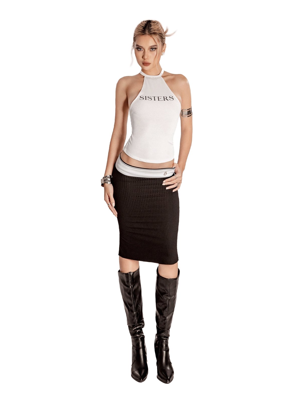 SISTERS Lotus Longline Halter Top - White
