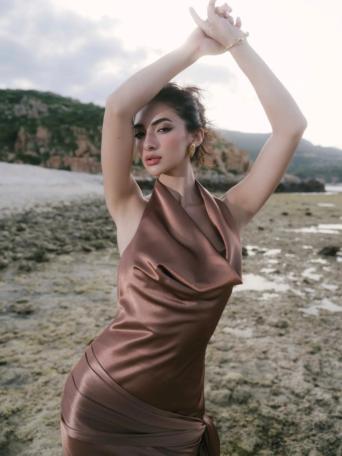 KISSERINE ODETTE Satin Cowl Neck Maxi Dress
