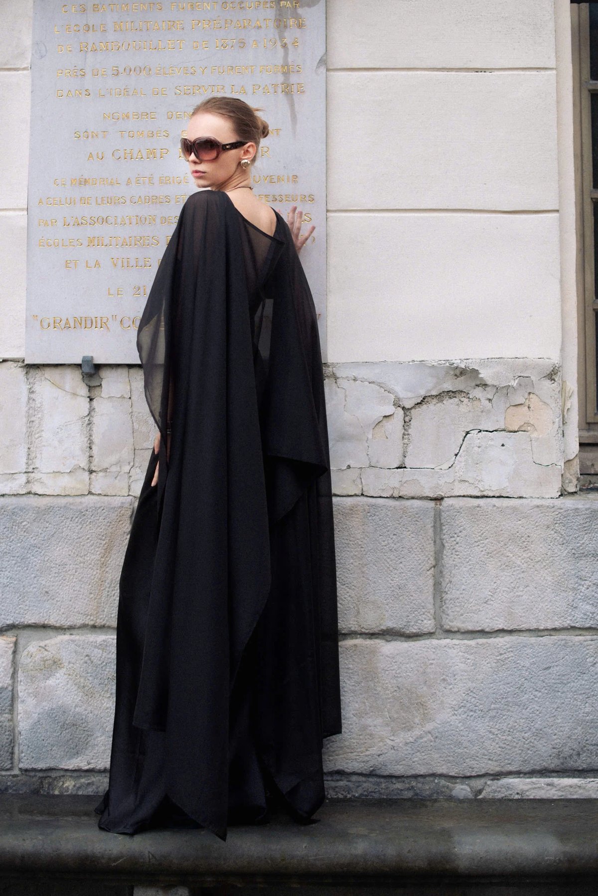 KISSERINE KRIXIE Dress - Strapless Silk Gown with Sheer Organza Cape