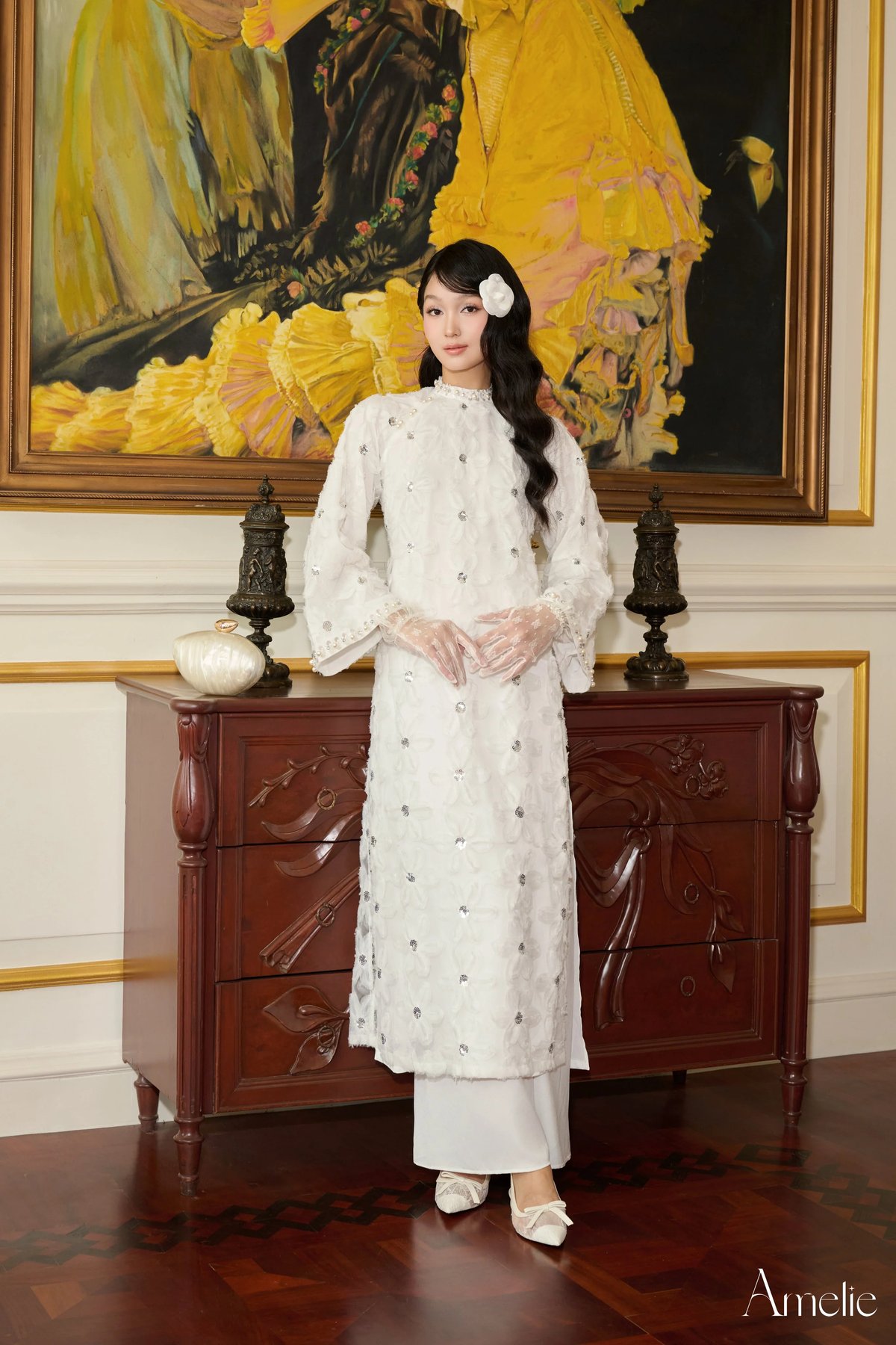 AMELIE Thien Huong Embroidered Long Sleeve Set - White