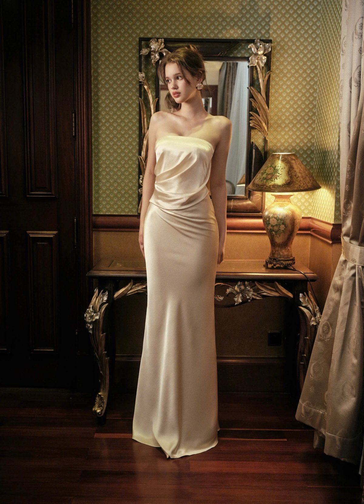 KISSERINE MONROE Satin Strapless Dress
