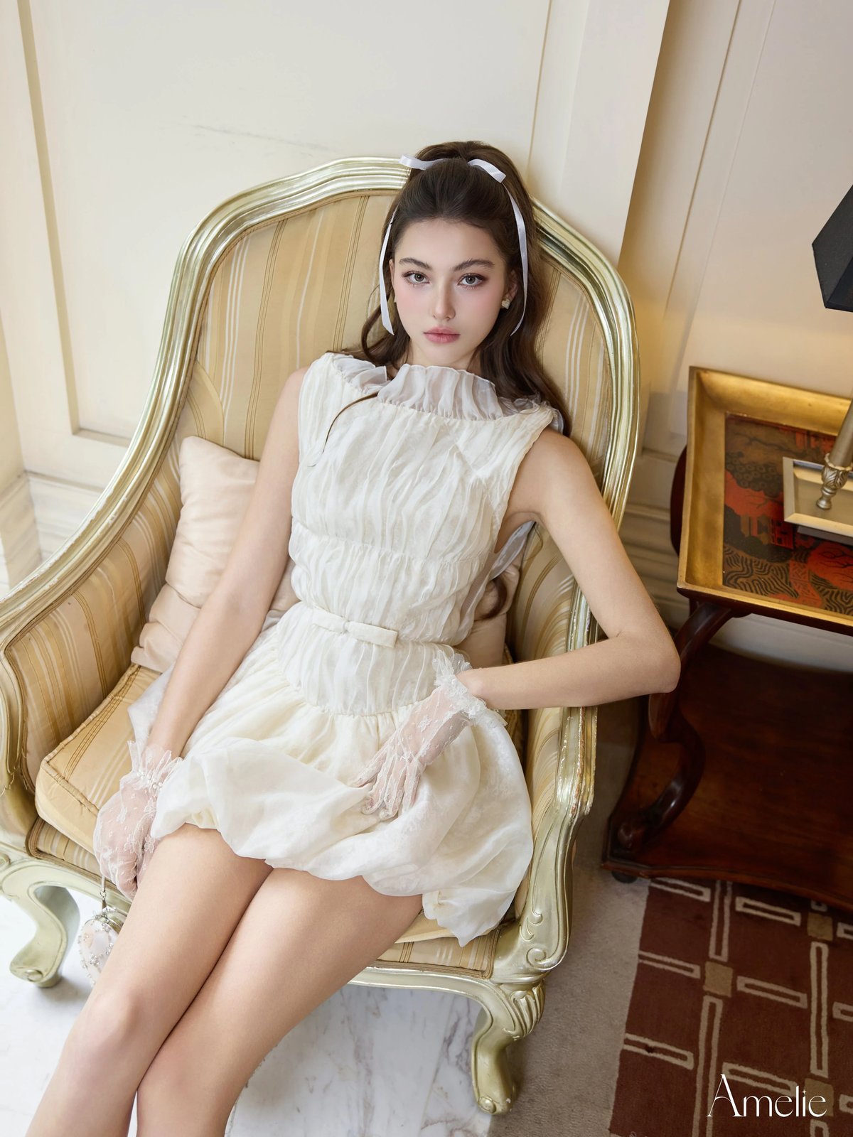 AMELIE Andrea Ruffle Bow Puff Dress