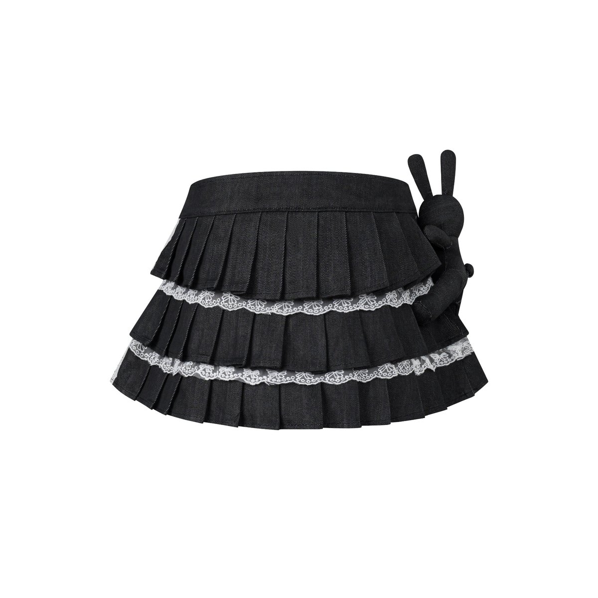 BAD RABBIT Noir Rabbit Tiered Mini Skirt with 3D Embroidery and Lace
