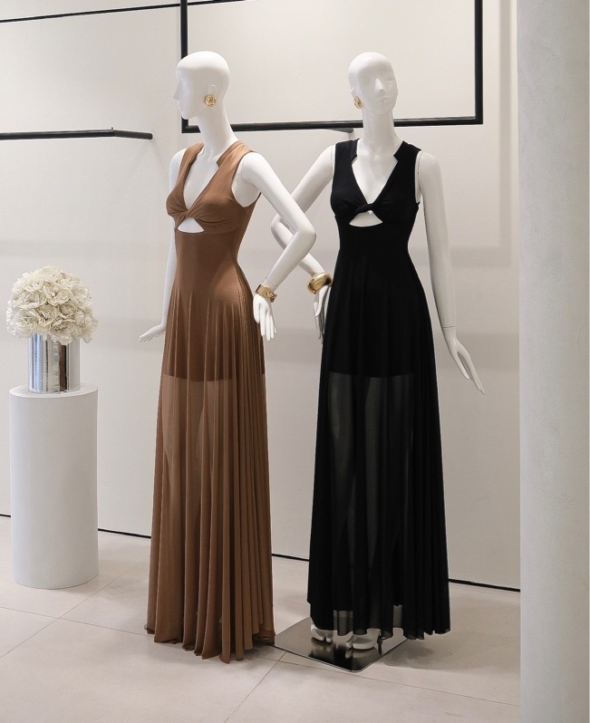 THAOBIBI High Neck Mesh Cut-out Maxi Dress