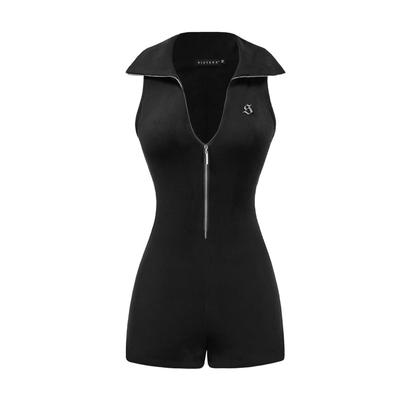 SISTERS Catwoman Mock Neck Sleeveless Romper