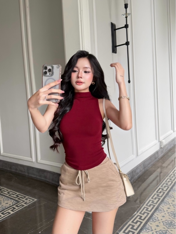 THAOBIBI A-Line Jersey Mini Skirt