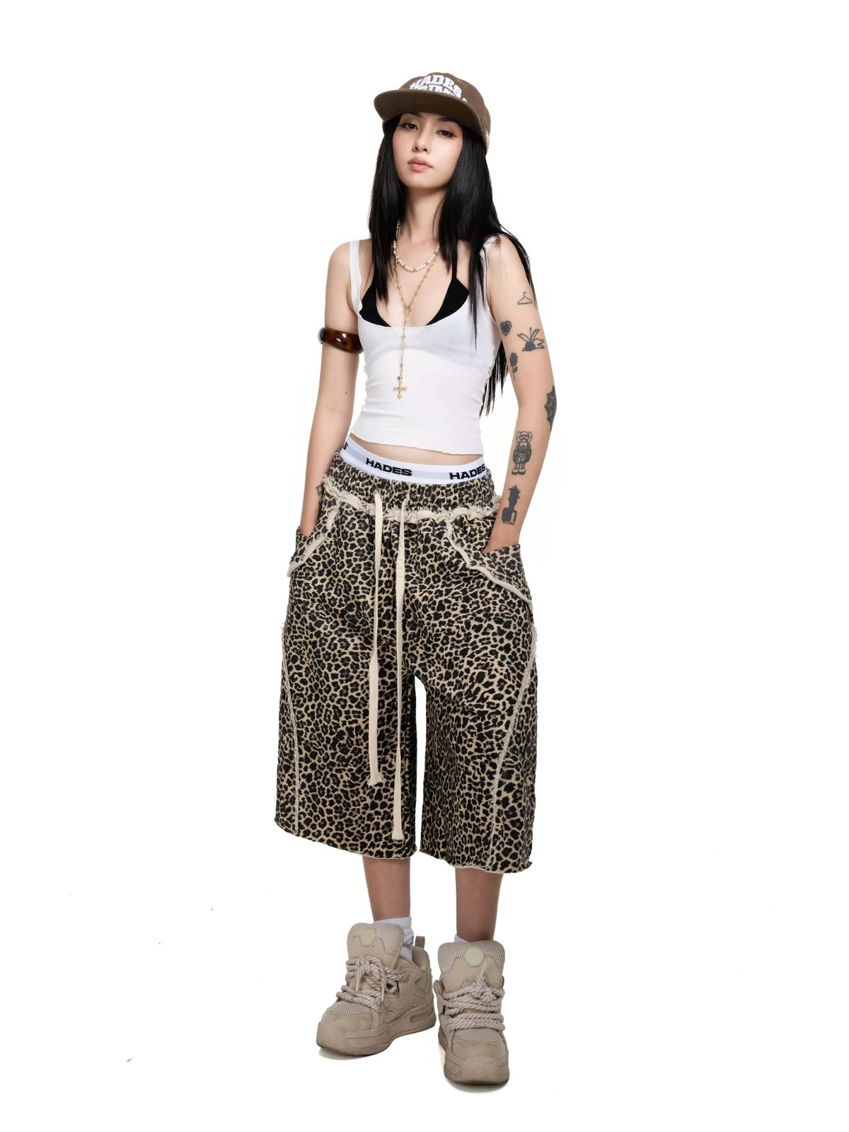 HADES Rugged Leopard Print Wide-Leg Shorts