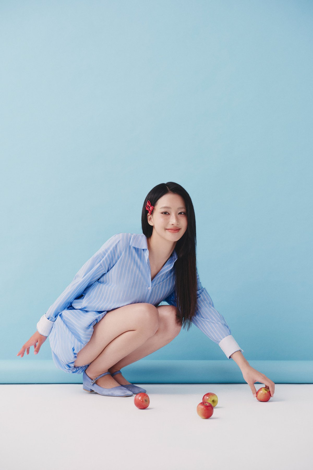 DOTTIE 藍色條紋襯衫 - 拼接袖設計