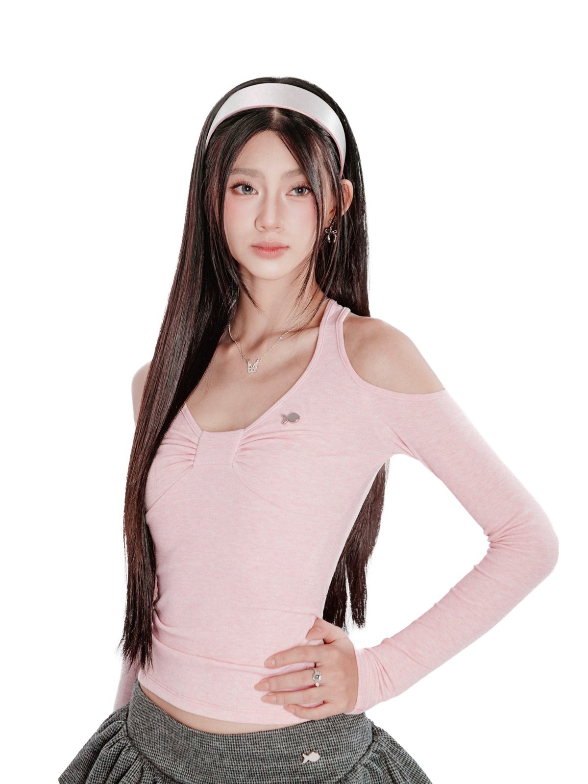 DKMV Wilhel Top Pink Bow Cut-out Long Sleeve Top