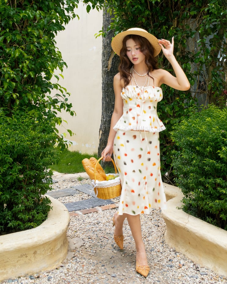 DUUSTU Polka Heart Hearka Top and Shorts Set - Cream