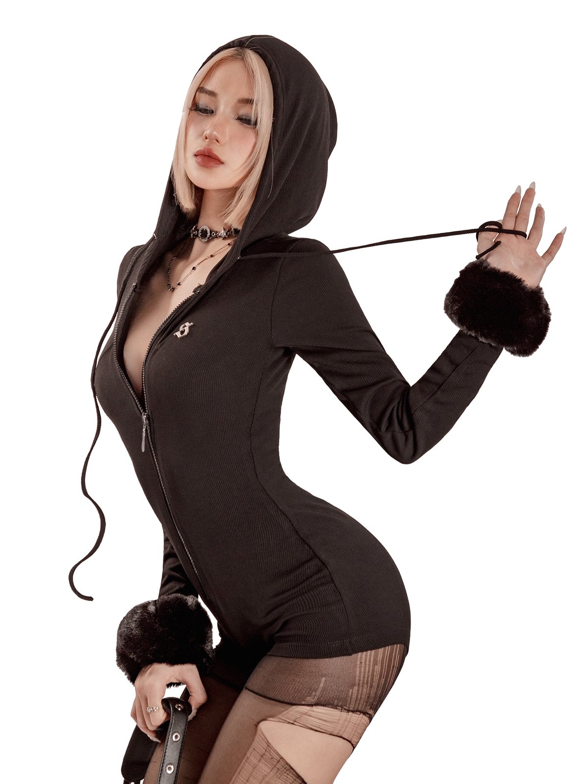 SISTERS Rishi Hooded Long Sleeve Bodycon Romper