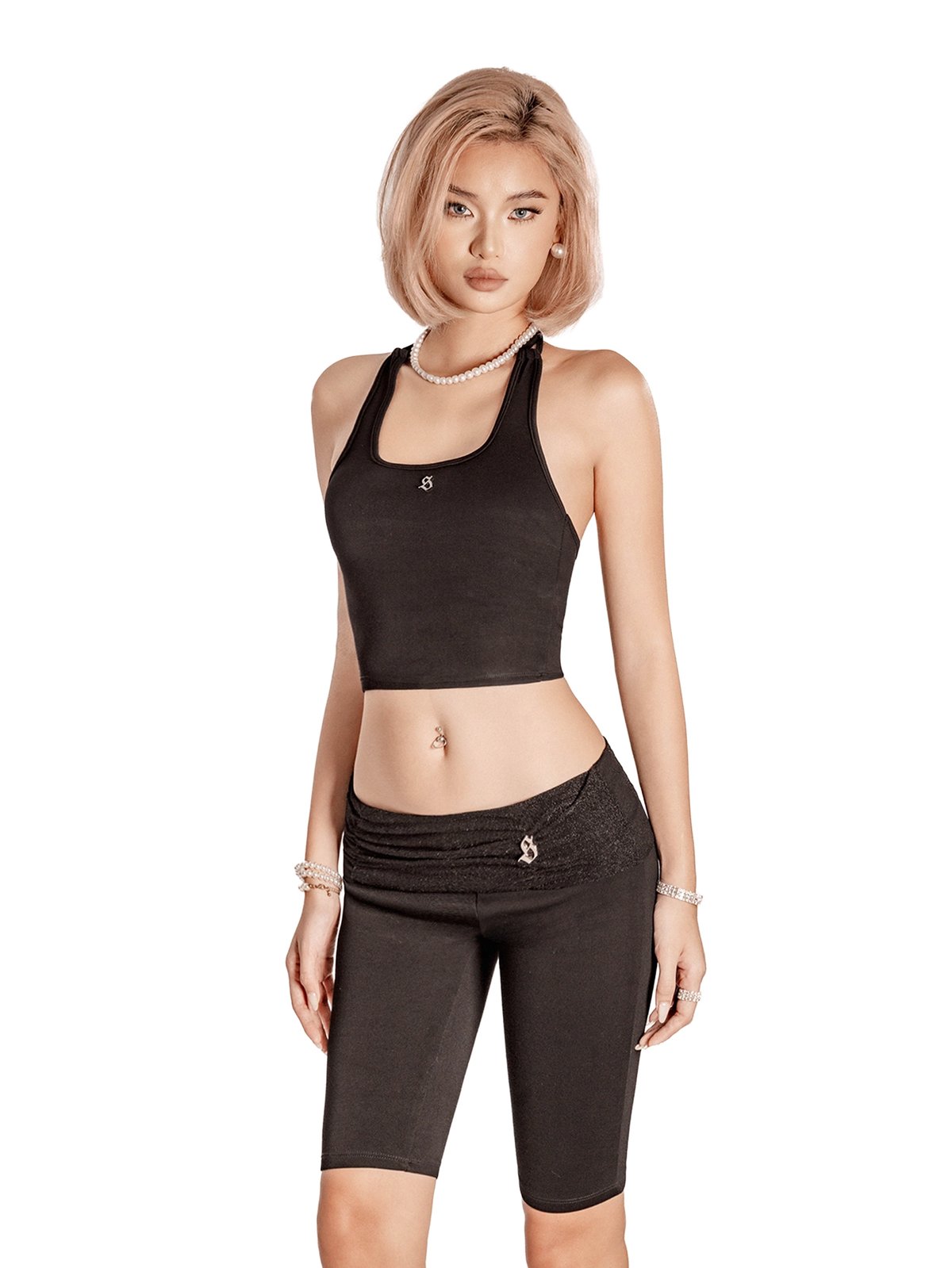 SISTERS Maisie Metallic Waistband Halter Top and Shorts Set
