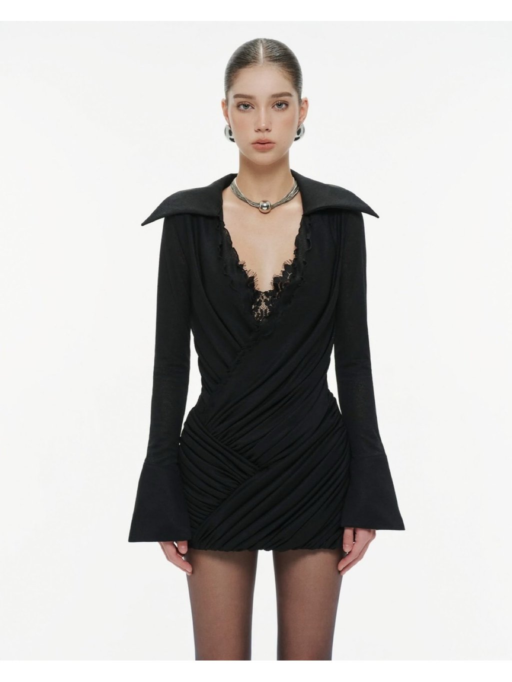 Mollynista Ruched Wrap-Style Knit Shirt Dress