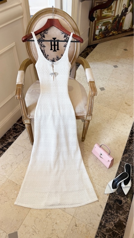 THAOBIBI Knit Spaghetti Strap Maxi Dress with Bow Detail