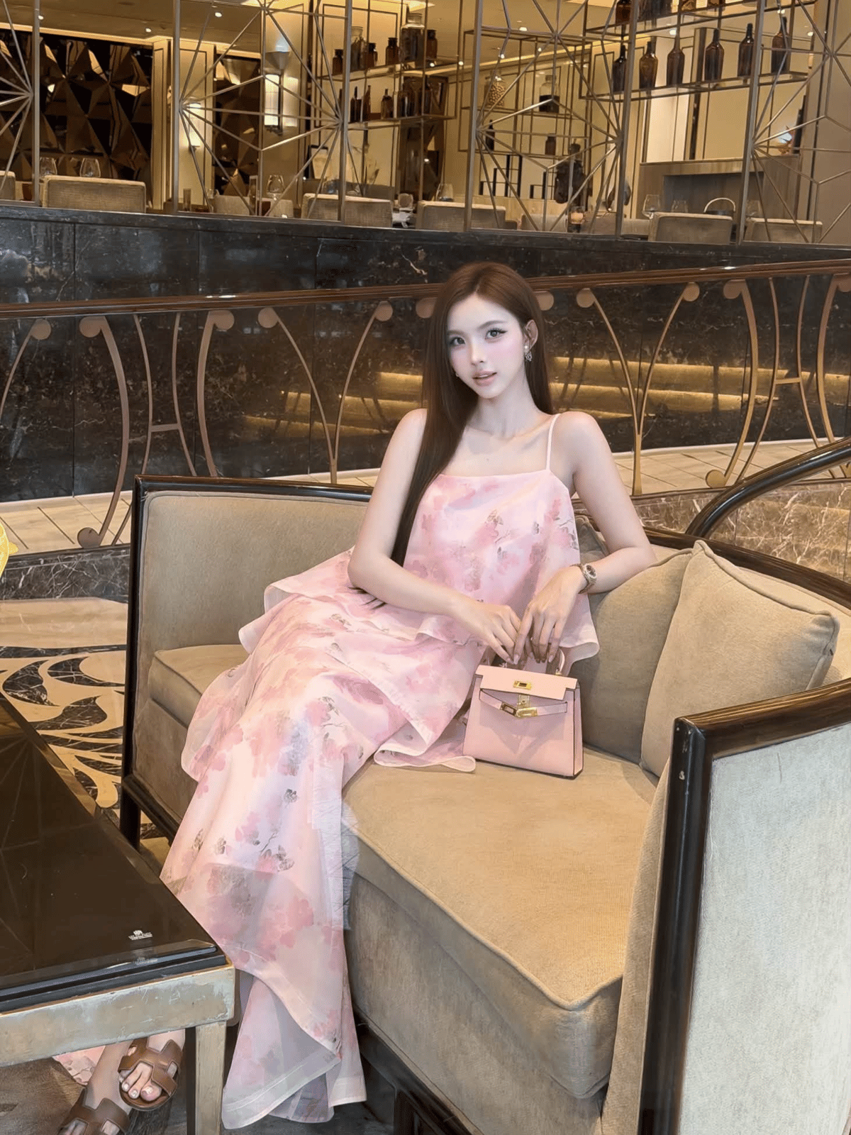 Tran Ali 分層碎花連身長裙