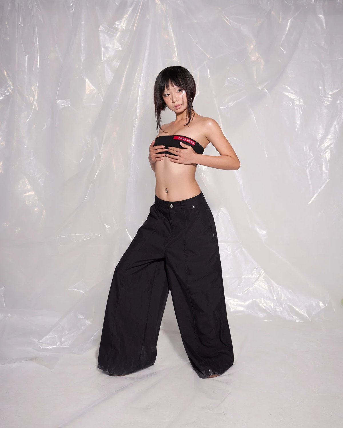 PUSH PUSH SONIC Wide Leg Low Rise Khaki Pants - Black