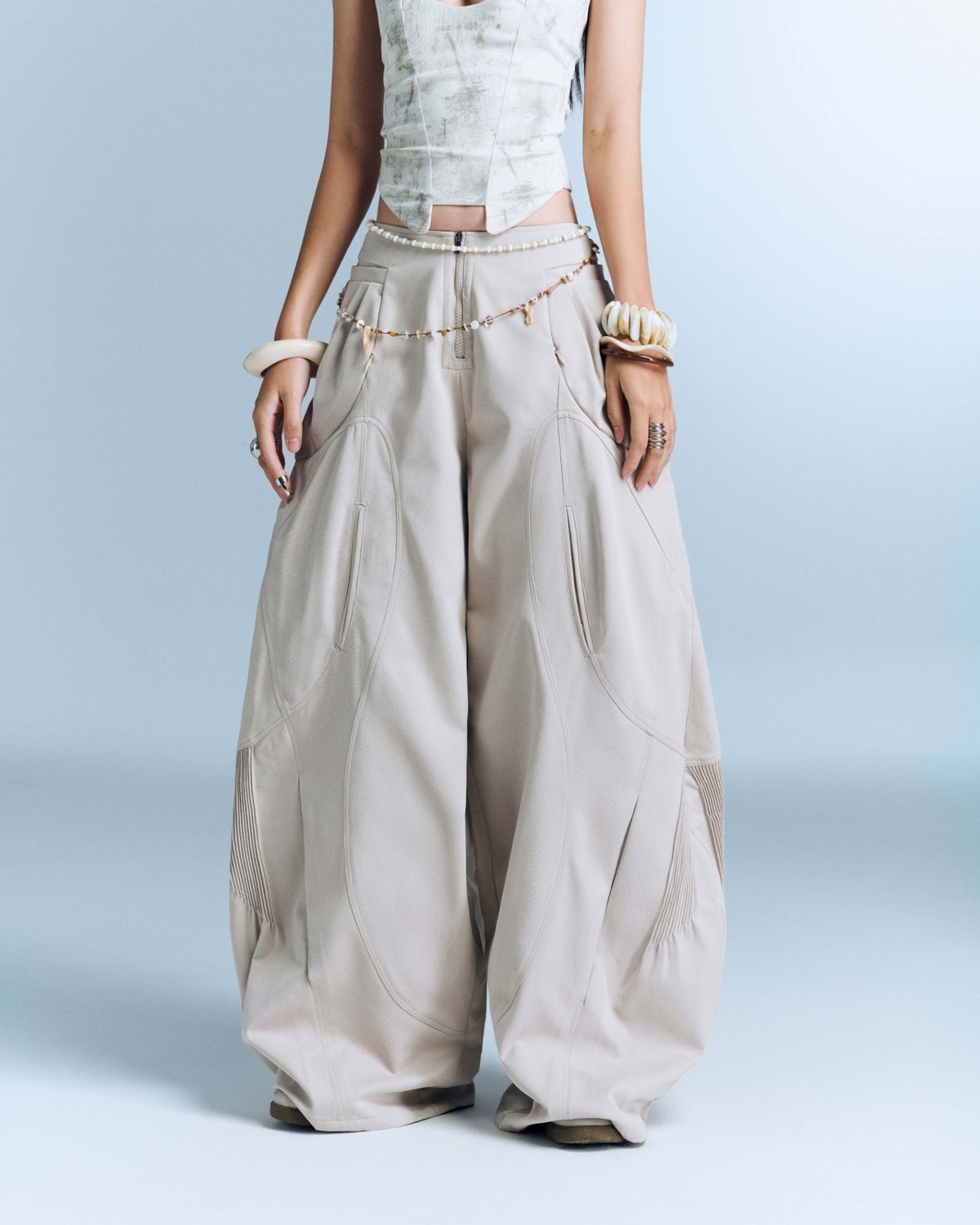 Bunnyhill MURPHY Wide-Leg Pleated Pants - Beige