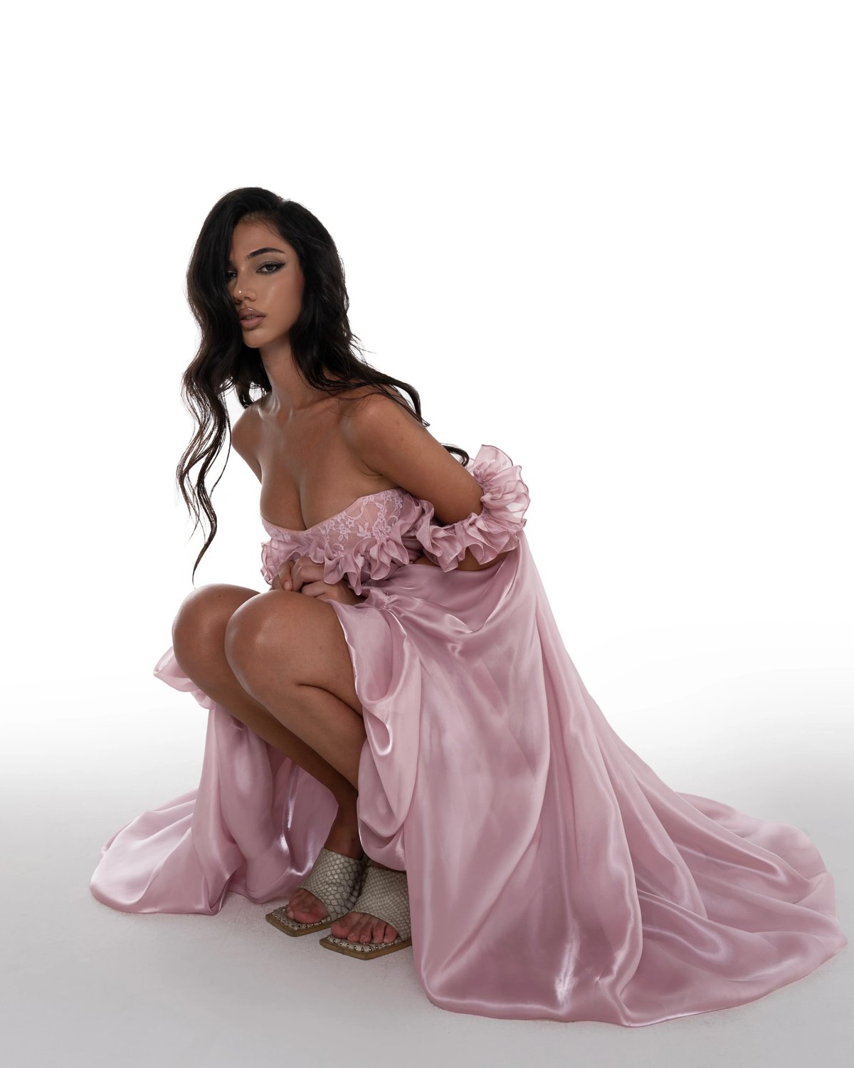 HUELLEYROSE Ily 浪漫蕾絲雪紡高低擺蓬蓬裙