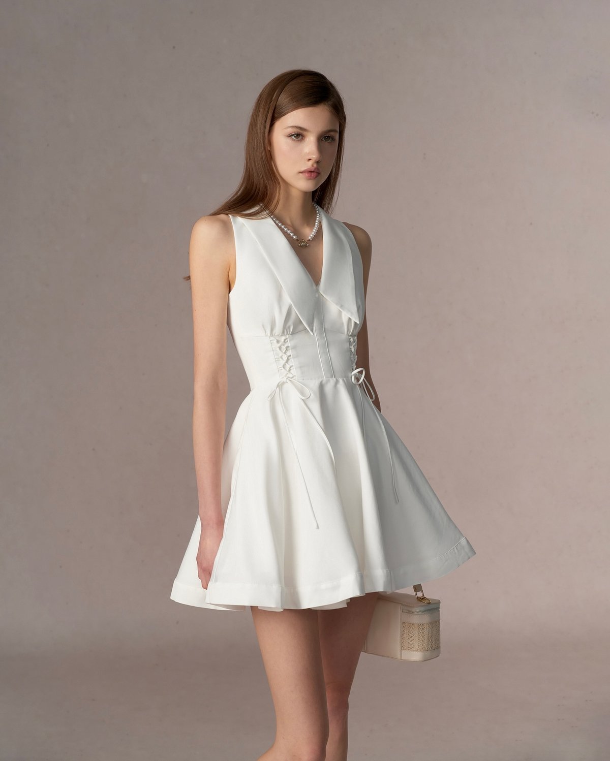 REDBEAN Cindy Dress White V-Neck Lace-up Mini Dress
